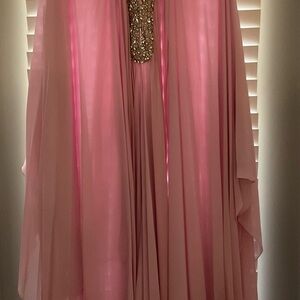 Chic Pink Lavender Silk Chiffon Evening Kaftan Hand Embellished Crystals OSFA